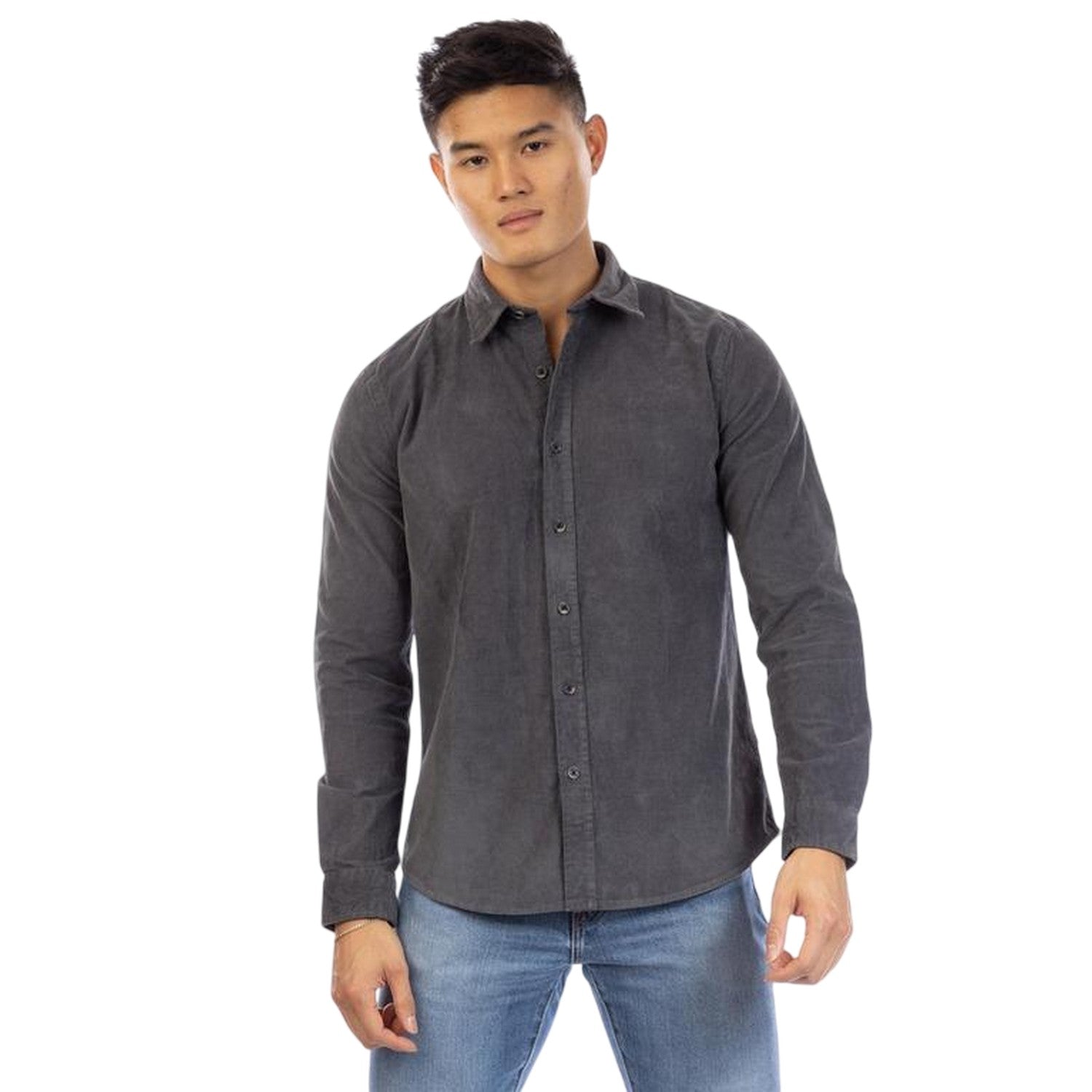 Grey - Front - Peter Werth Mens Corduroy Regular Shirt