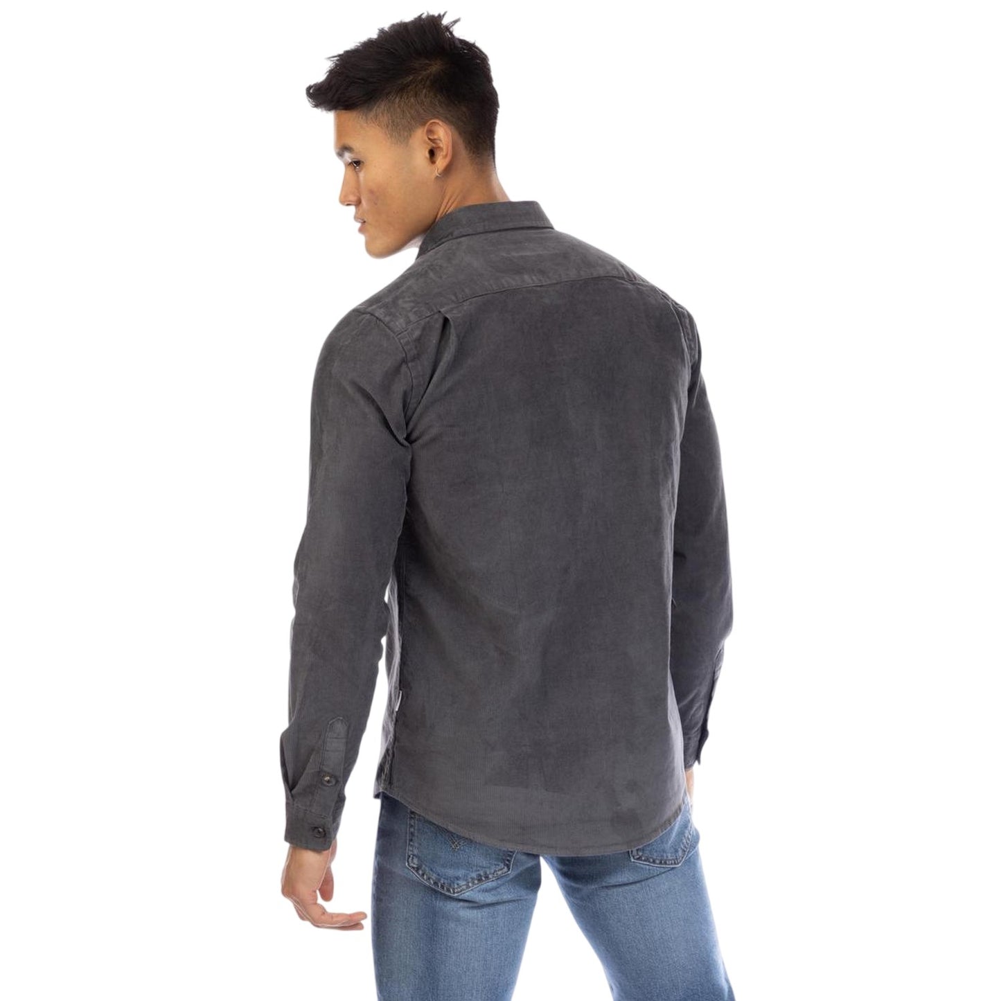Grey - Back - Peter Werth Mens Corduroy Regular Shirt