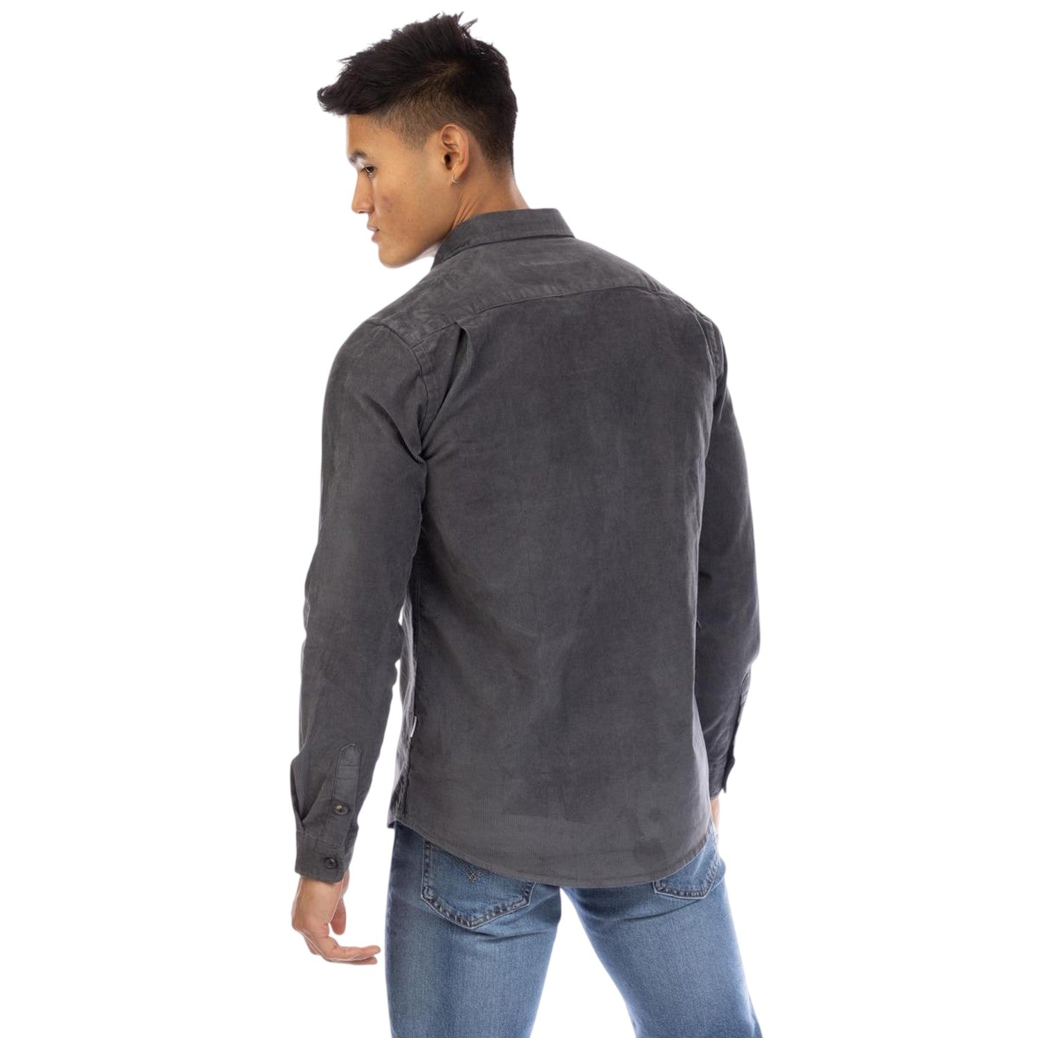 Grey - Back - Peter Werth Mens Corduroy Regular Shirt
