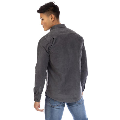 Grey - Back - Peter Werth Mens Corduroy Regular Shirt