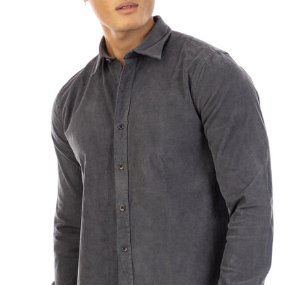 Grey - Side - Peter Werth Mens Corduroy Regular Shirt