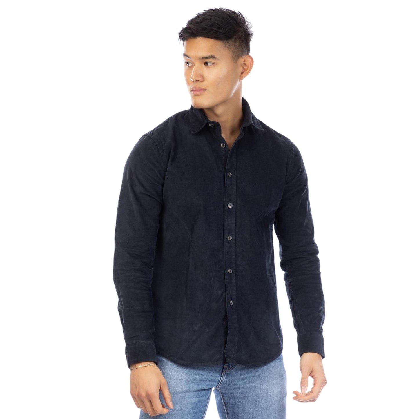 Navy - Front - Peter Werth Mens Corduroy Regular Shirt