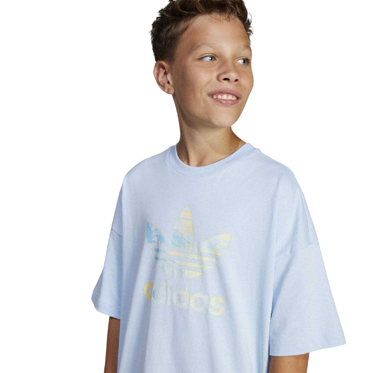Light Blue - Side - Adidas Childrens-Kids Logo Short-Sleeved T-Shirt