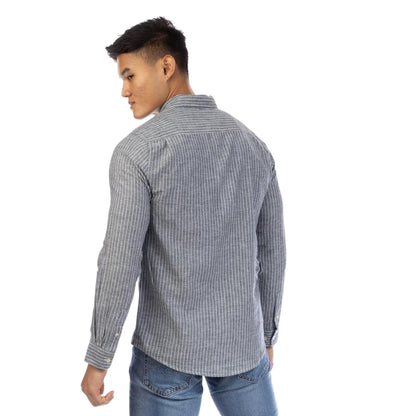 Navy-White - Back - Peter Werth Mens Striped Regular Shirt
