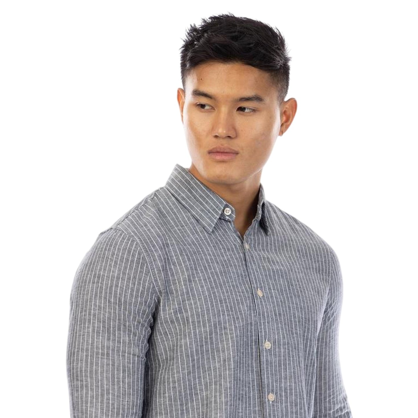 Navy-White - Side - Peter Werth Mens Striped Regular Shirt
