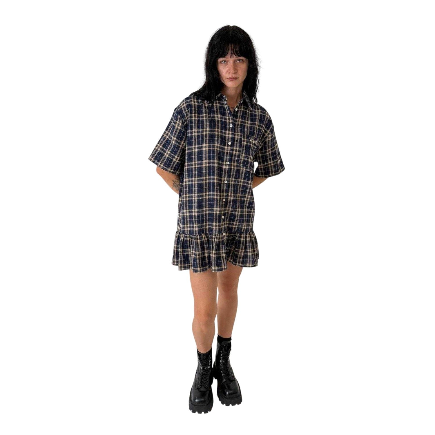 Blue - Front - The Ragged Priest Womens-Ladies Checked Shirt Dress