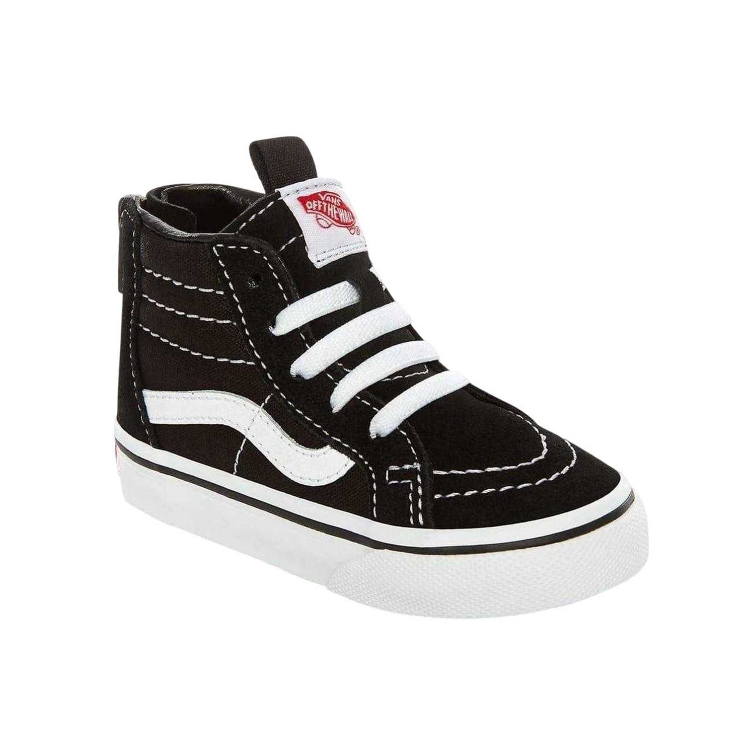 Black-White - Front - Vans Baby SK8-Hi Side Stripe Suede Ankle Zips Shoes