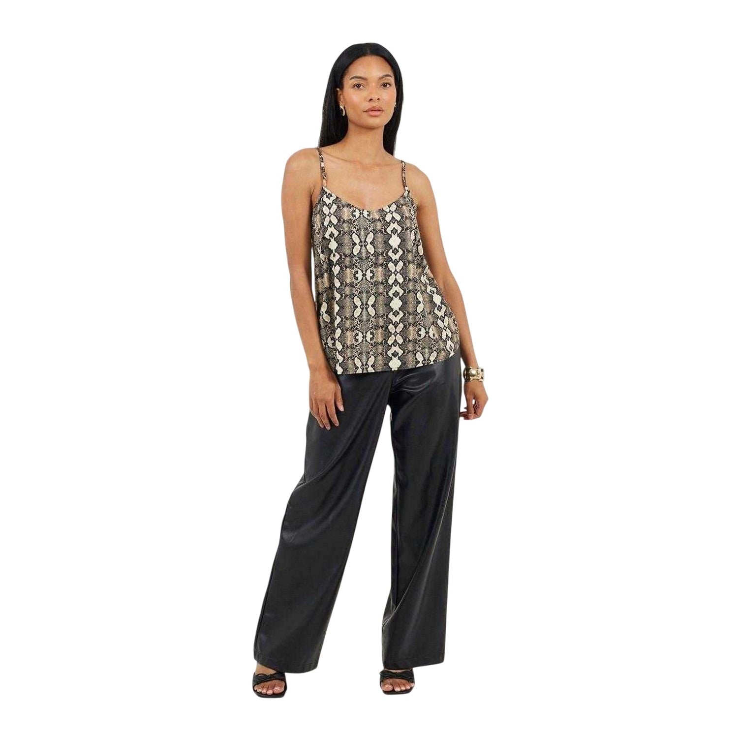 Brown-Natural Snake - Side - Brave Soul Womens-Ladies Flowy Snake Print Camisole