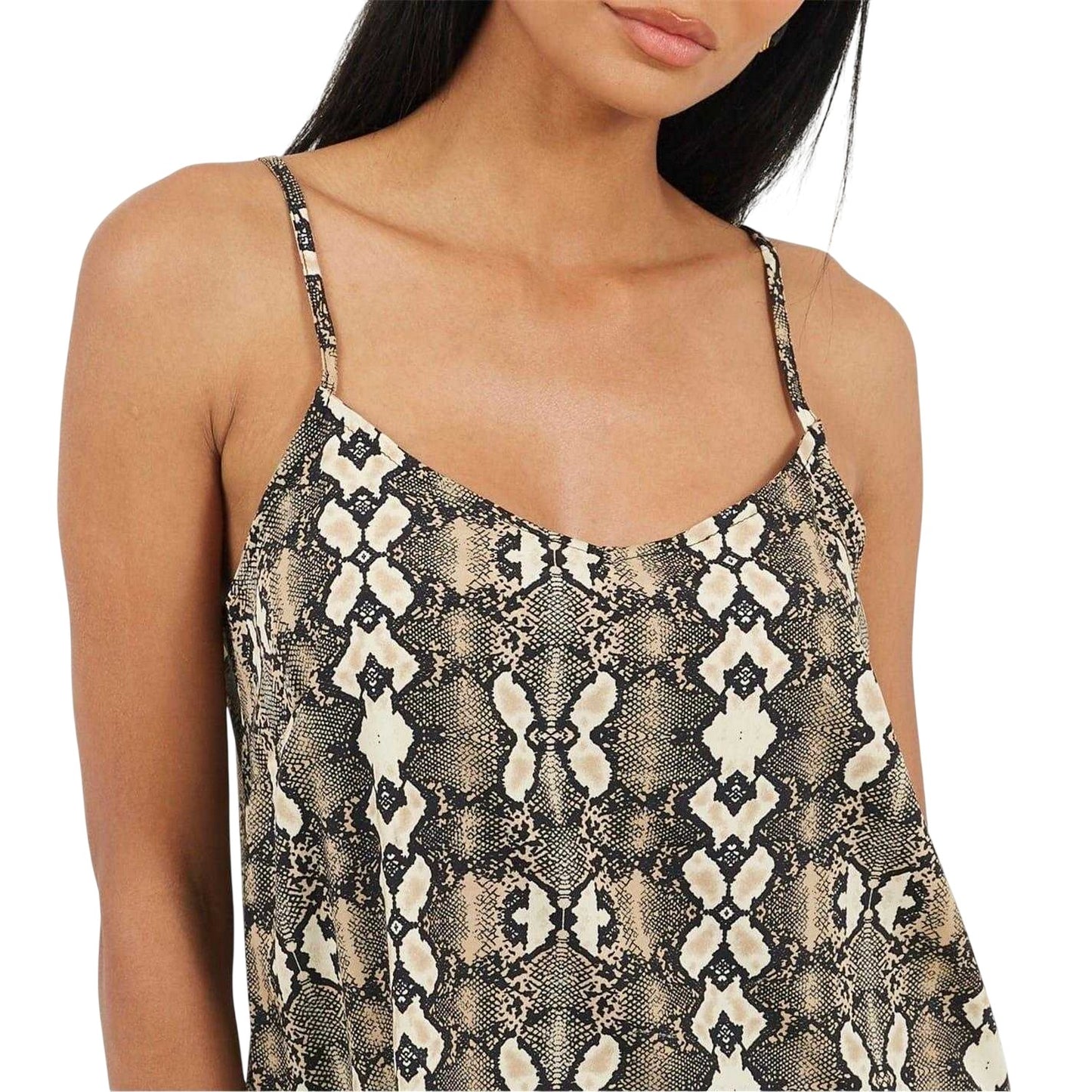 Brown-Natural Snake - Lifestyle - Brave Soul Womens-Ladies Flowy Snake Print Camisole