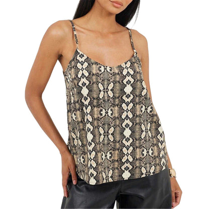 Brown-Natural Snake - Front - Brave Soul Womens-Ladies Flowy Snake Print Camisole