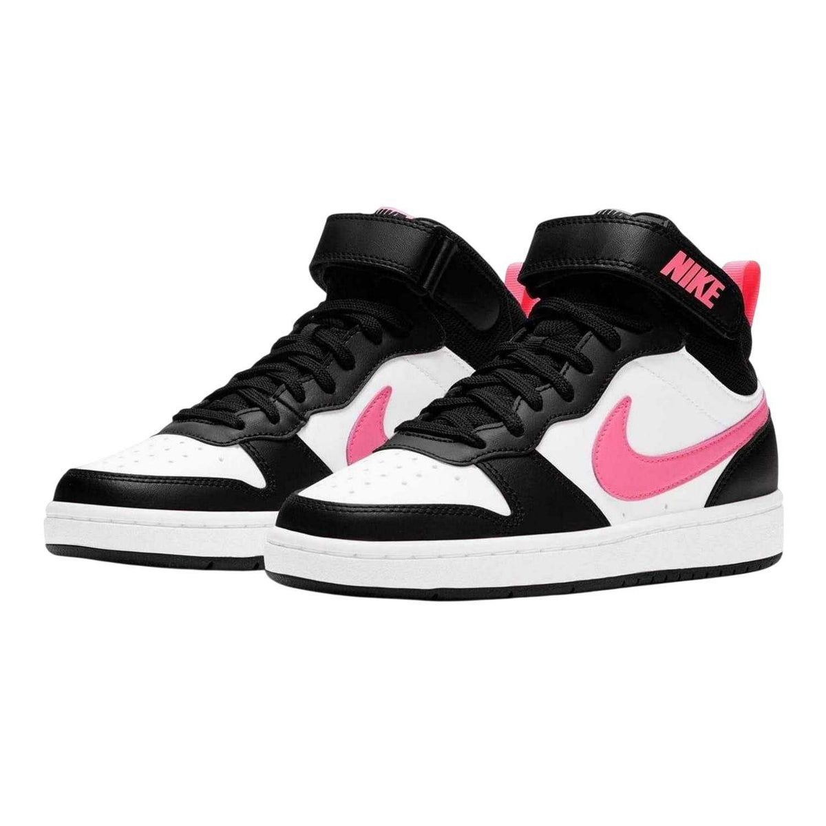 White-Pink-Black - Side - Nike Childrens-Kids Court Borough Leather High Tops