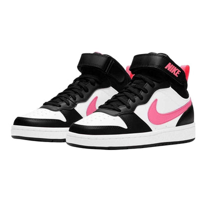 White-Pink-Black - Side - Nike Childrens-Kids Court Borough Leather High Tops