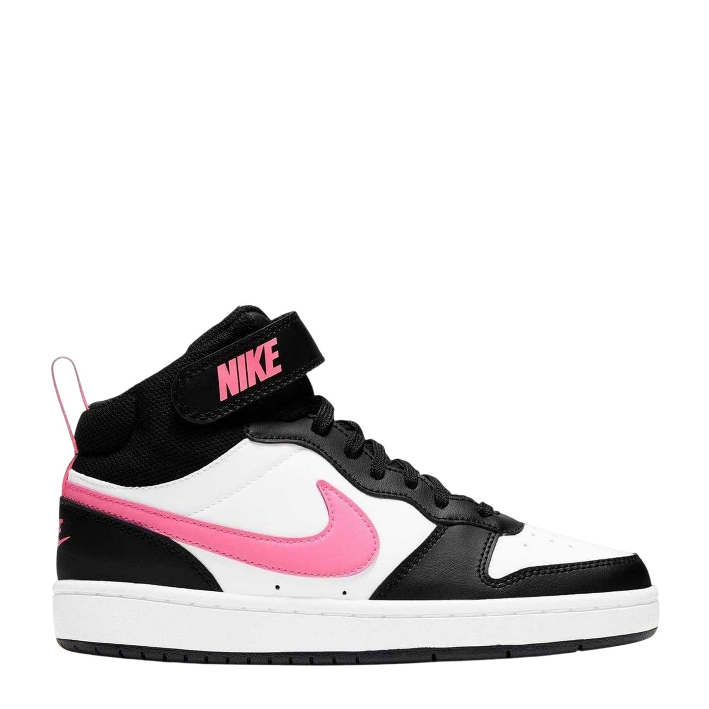 White-Pink - Front - Nike Childrens-Kids Court Borough Leather High Tops