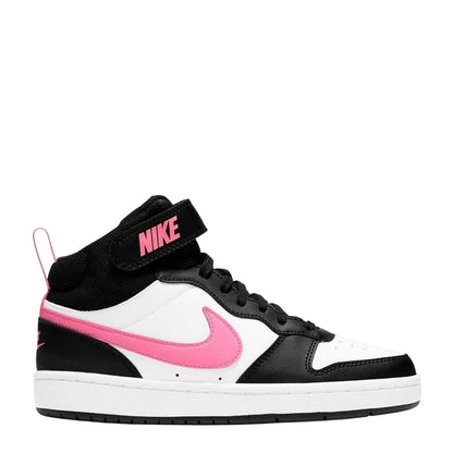 White-Pink - Front - Nike Childrens-Kids Court Borough Leather High Tops