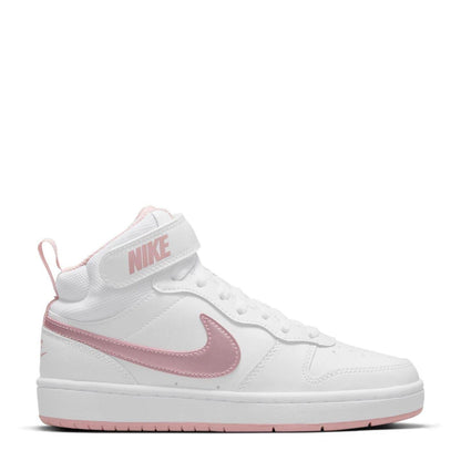 White-Pink - Front - Nike Childrens-Kids Court Borough Leather High Tops