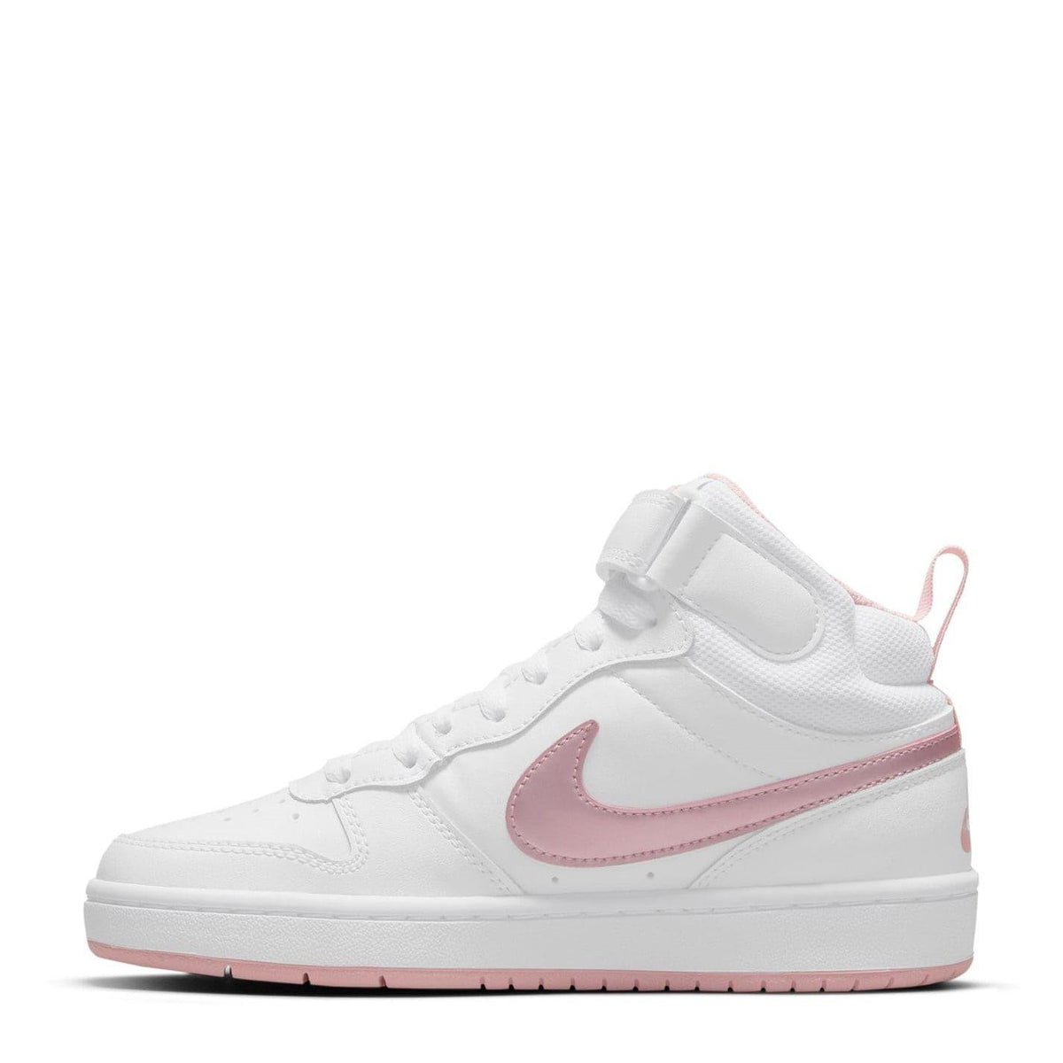 White-Pink - Back - Nike Childrens-Kids Court Borough Leather High Tops