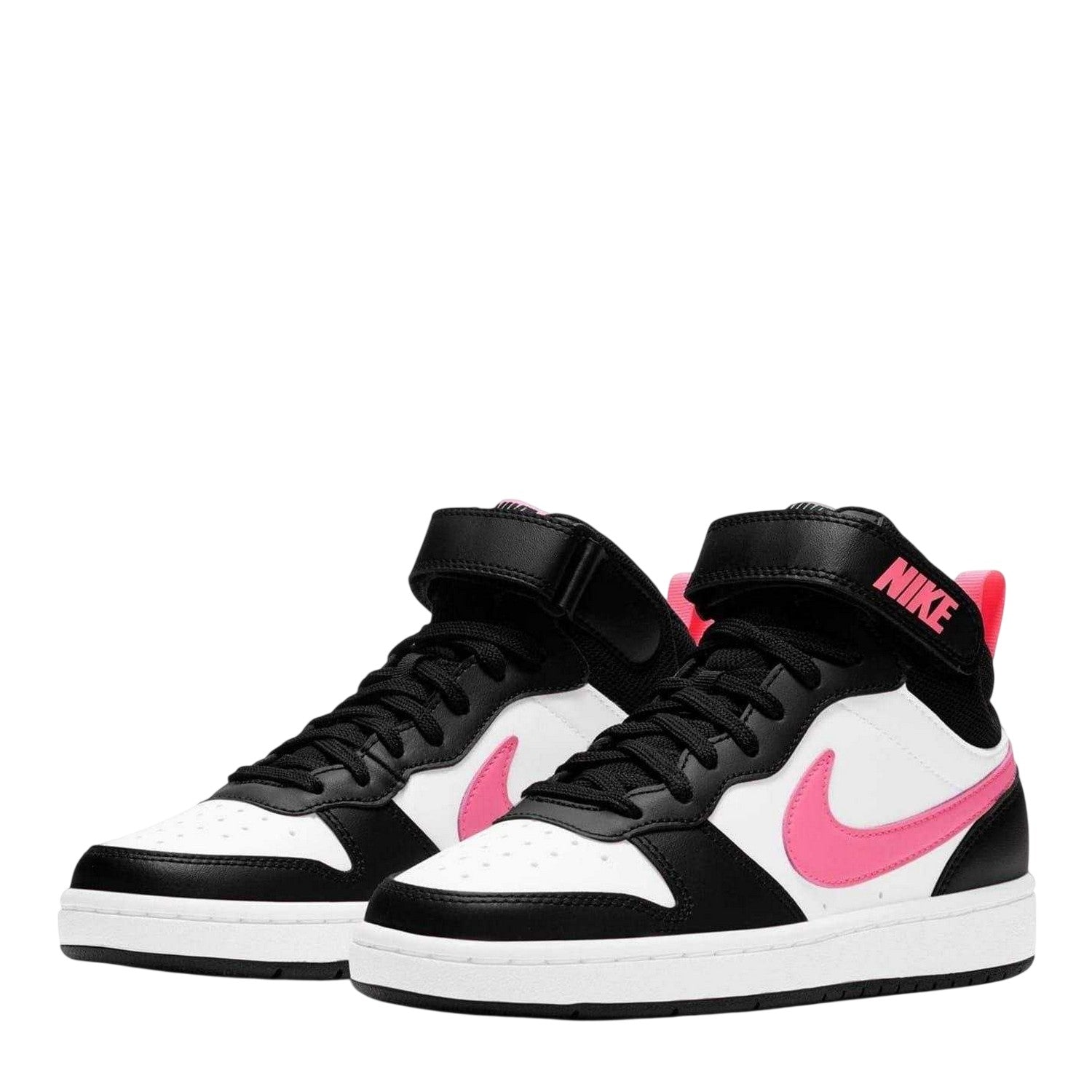 White-Pink - Side - Nike Childrens-Kids Court Borough Leather High Tops
