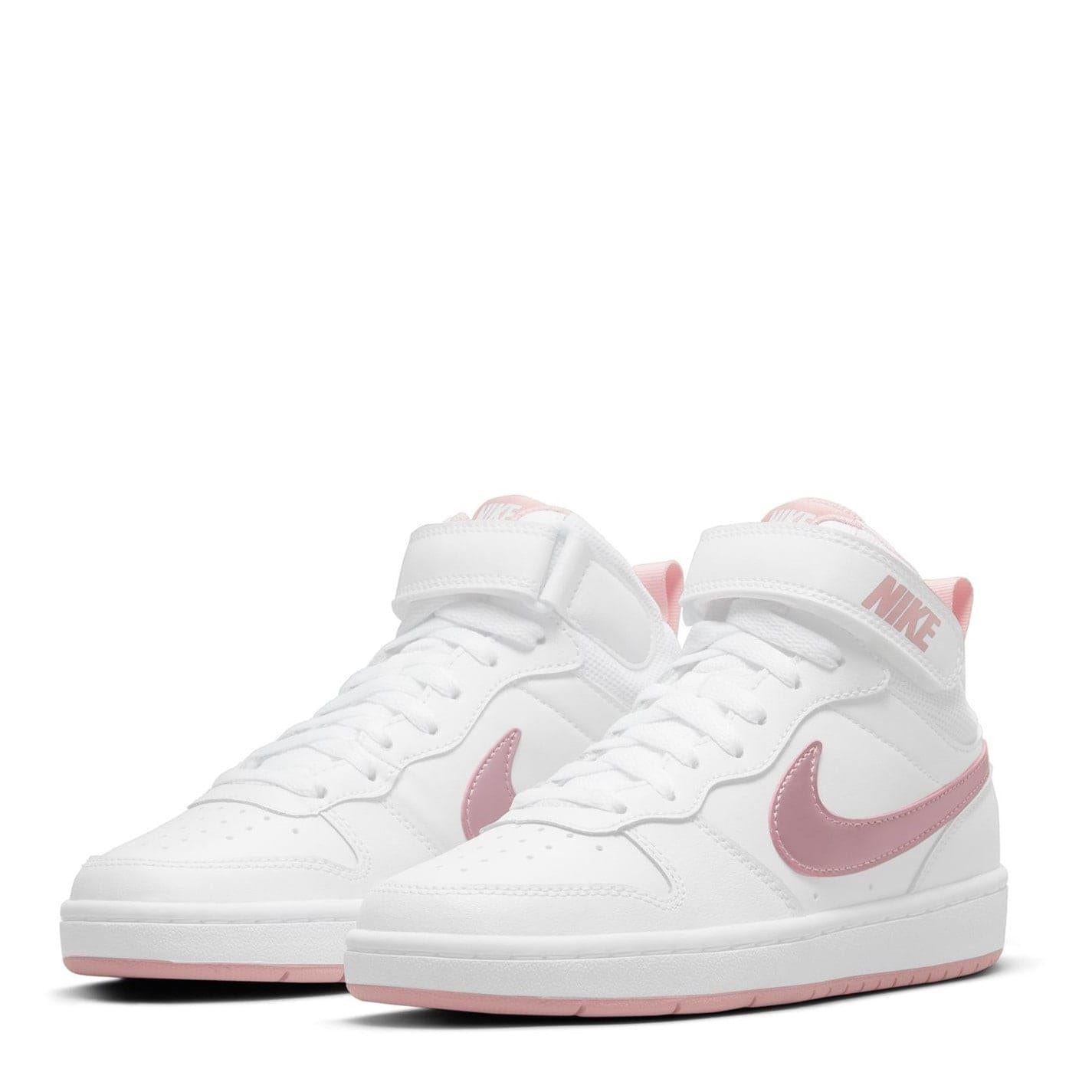 White-Pink - Side - Nike Childrens-Kids Court Borough Leather High Tops