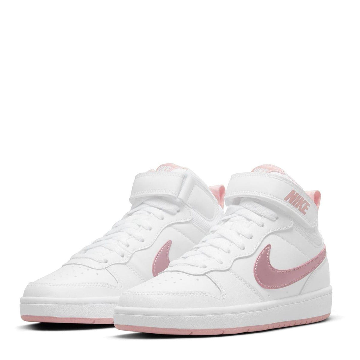 White-Pink - Side - Nike Childrens-Kids Court Borough Leather High Tops