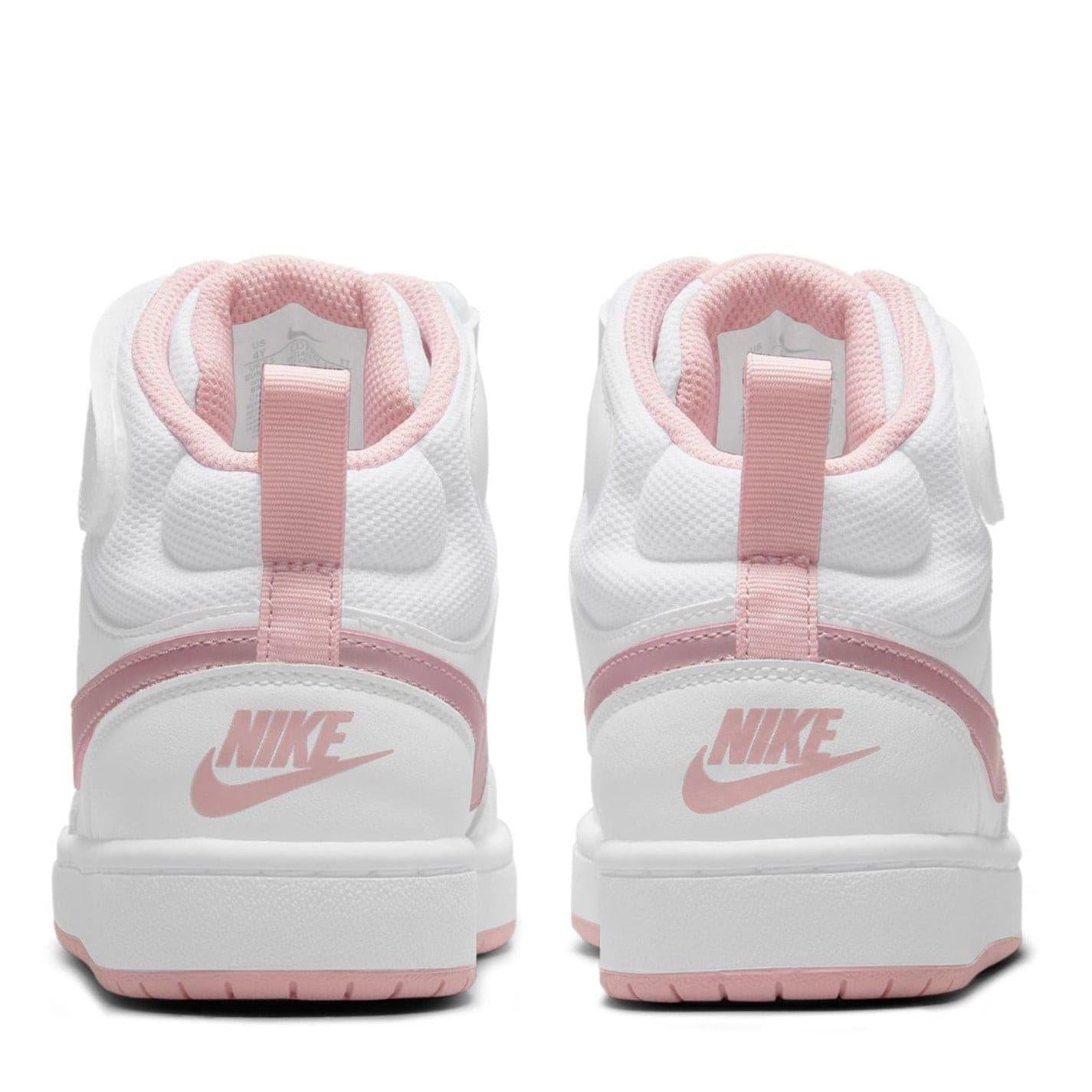 White-Pink - Lifestyle - Nike Childrens-Kids Court Borough Leather High Tops