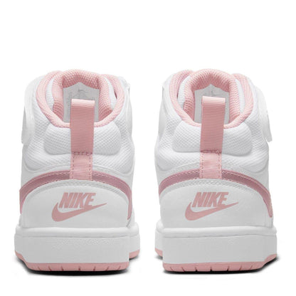 White-Pink - Lifestyle - Nike Childrens-Kids Court Borough Leather High Tops