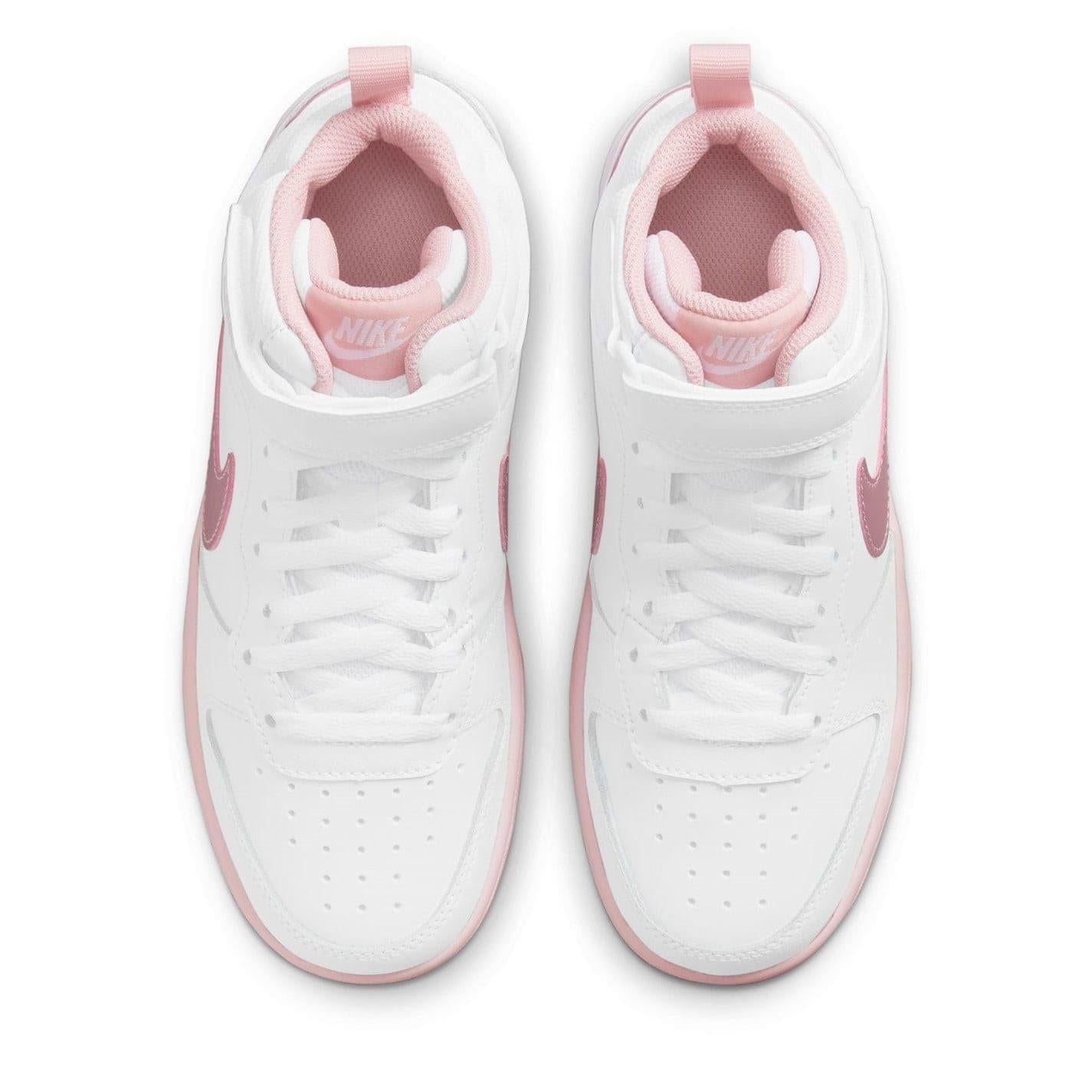 White-Pink - Pack Shot - Nike Childrens-Kids Court Borough Leather High Tops