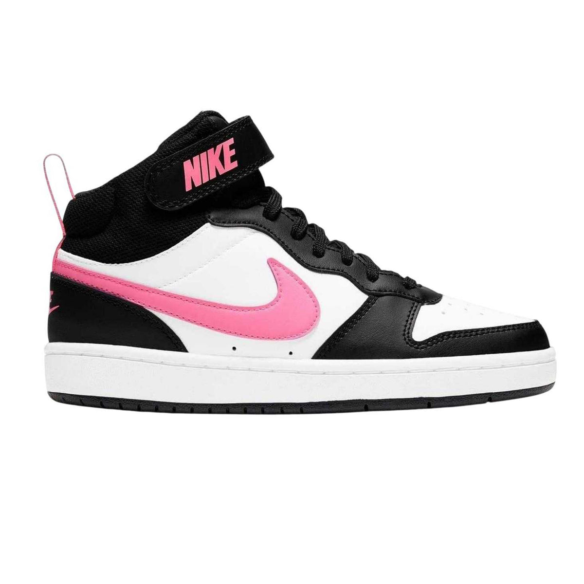 White-Pink - Close up - Nike Childrens-Kids Court Borough Leather High Tops