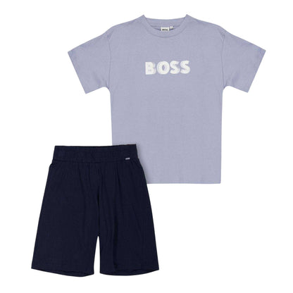 Navy - Front - Boss Boys Logo T-Shirt & Shorts Set