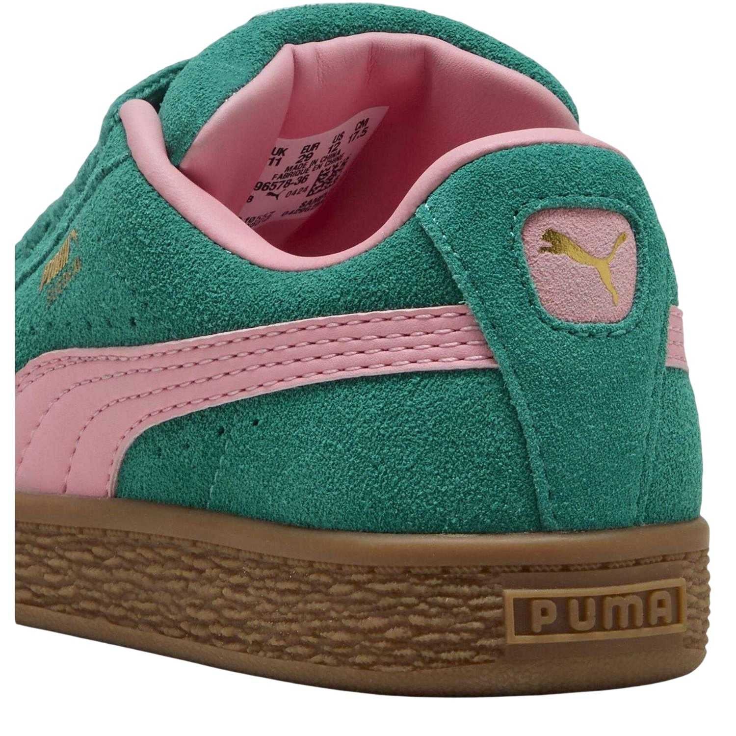Green-Pink - Back - Puma Childrens-Kids XL Leather Low Cut Trainers