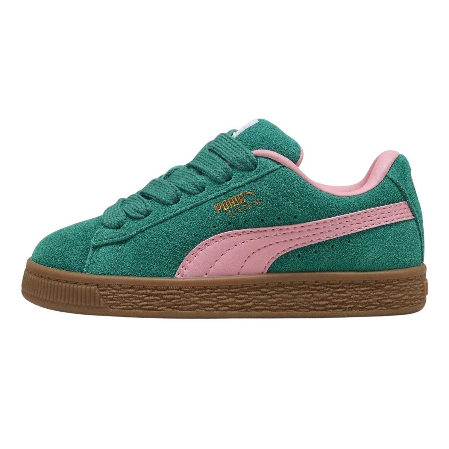 Green-Pink - Side - Puma Childrens-Kids XL Leather Low Cut Trainers