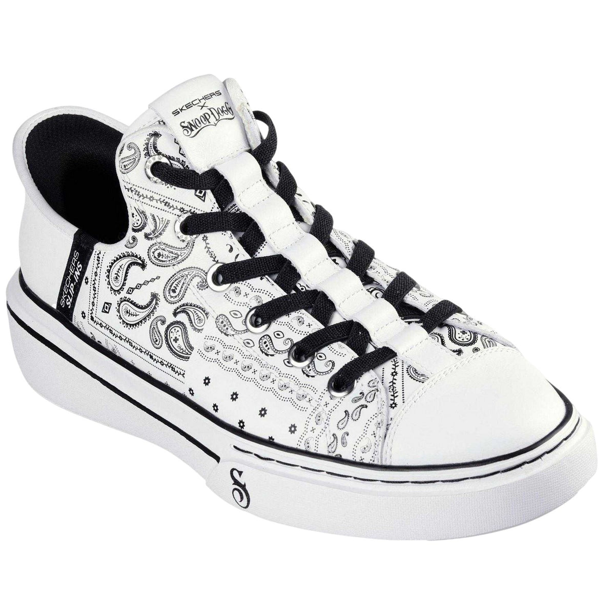 White-Black - Front - Skechers Mens Snoop Dogg Bandana Print Trainers