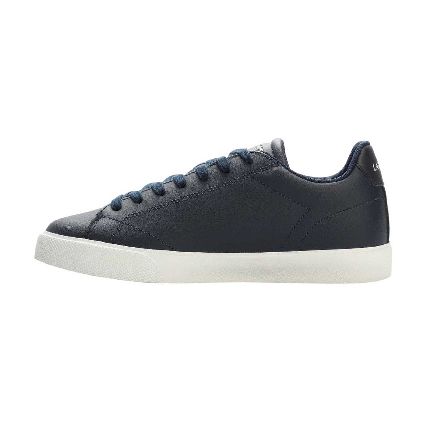 Navy-White - Side - Lacoste Mens Lerond Set Croc Leather Flat Trainers