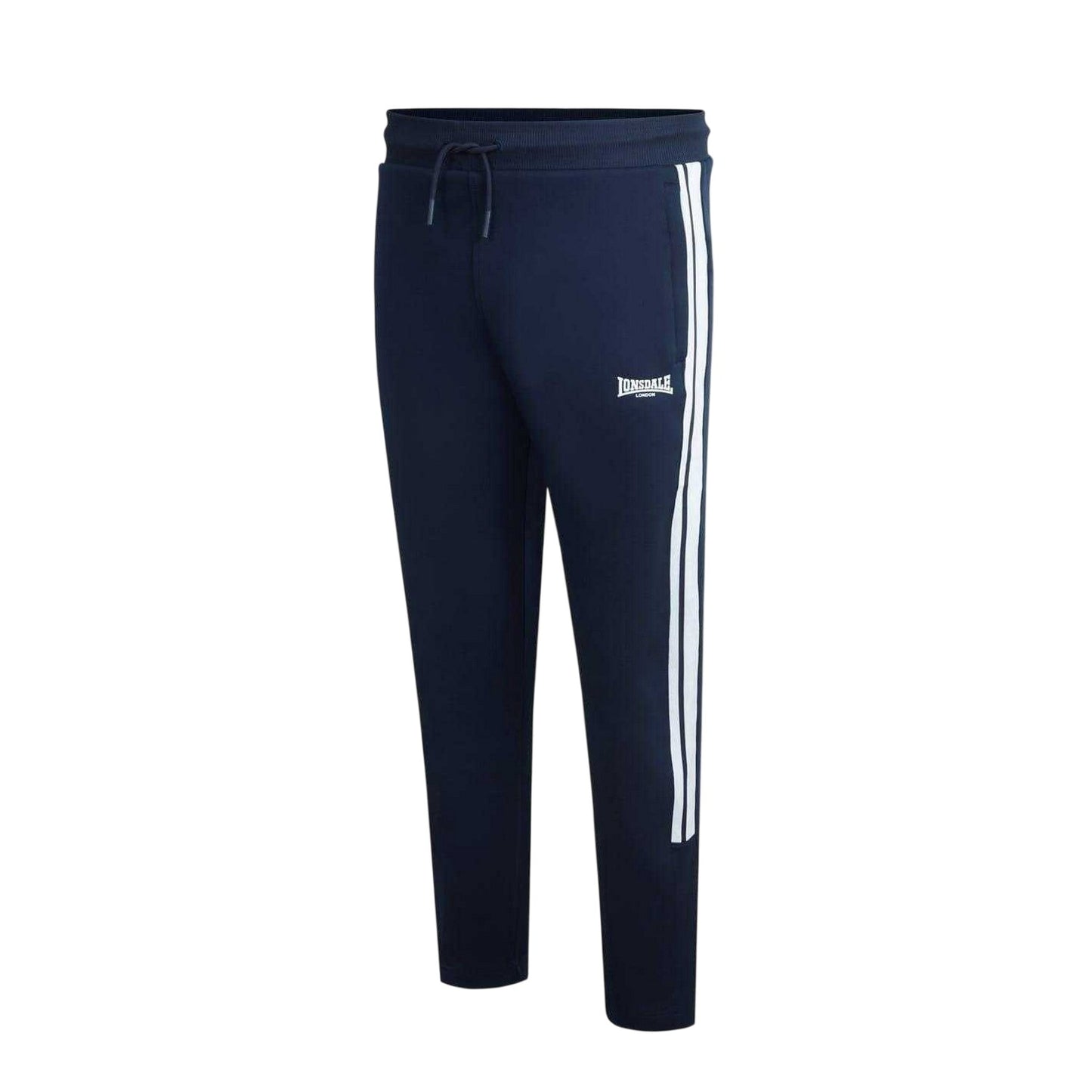 Navy - Side - Lonsdale Mens Striped Tapered Jogging Bottoms