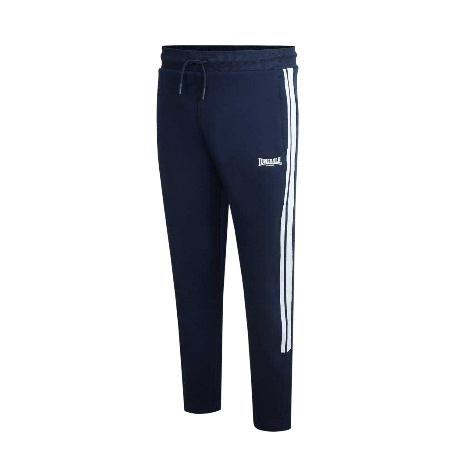 Navy - Side - Lonsdale Mens Striped Tapered Jogging Bottoms