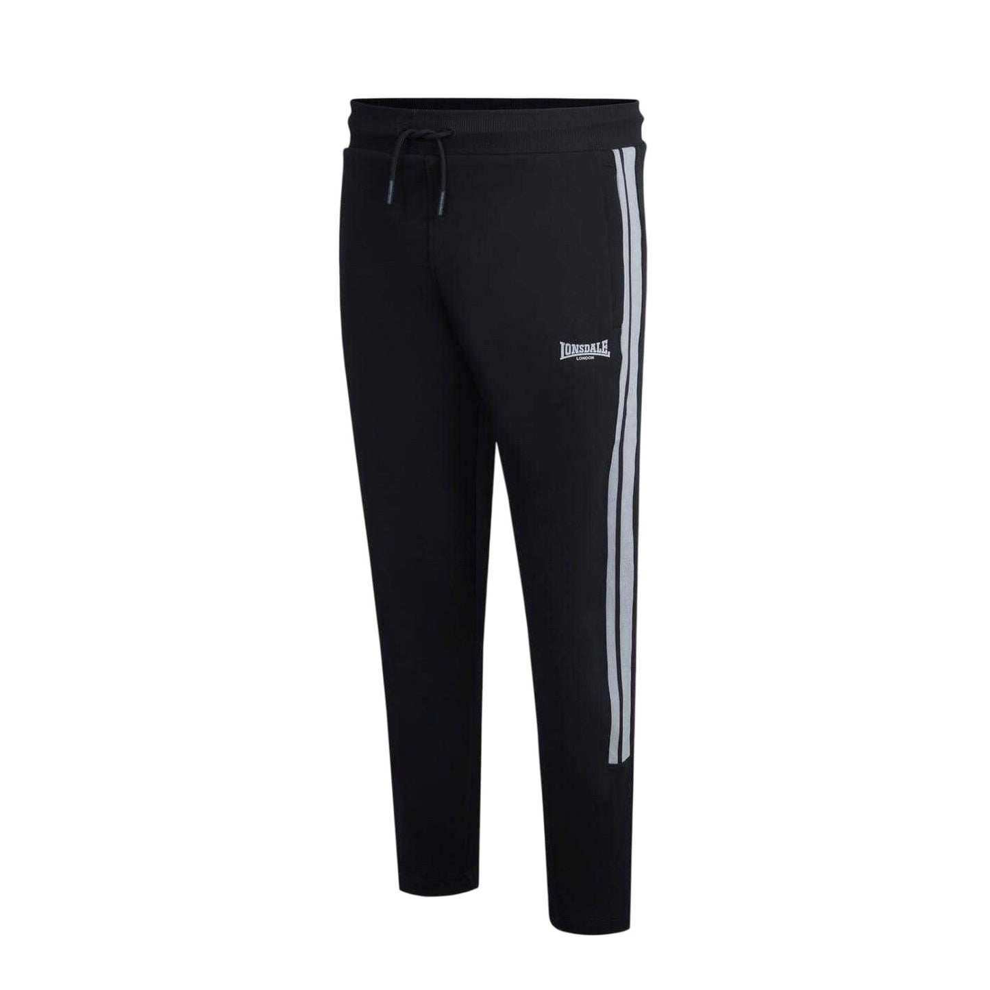 Black - Side - Lonsdale Mens Striped Tapered Jogging Bottoms