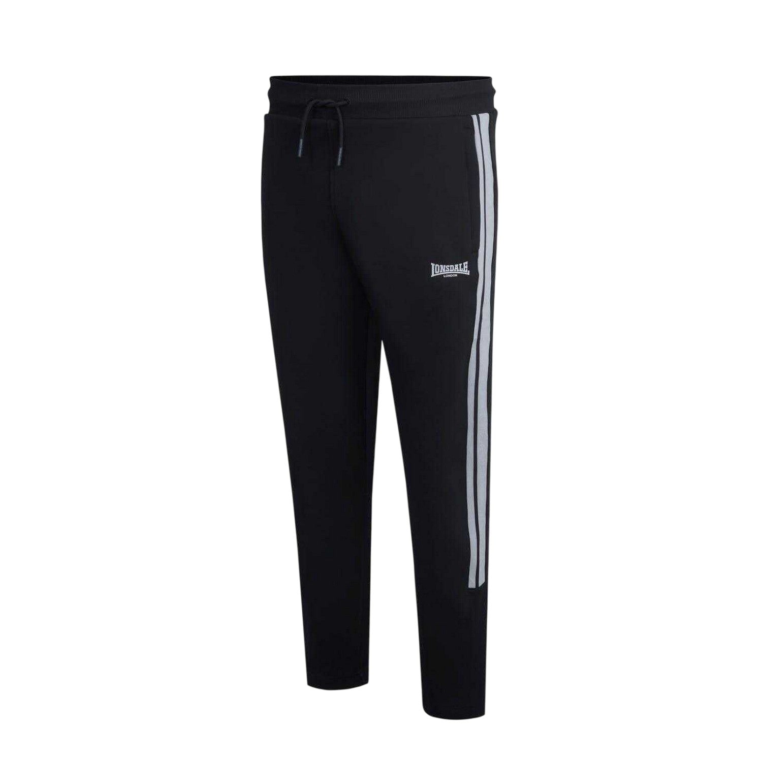 Black - Side - Lonsdale Mens Striped Tapered Jogging Bottoms