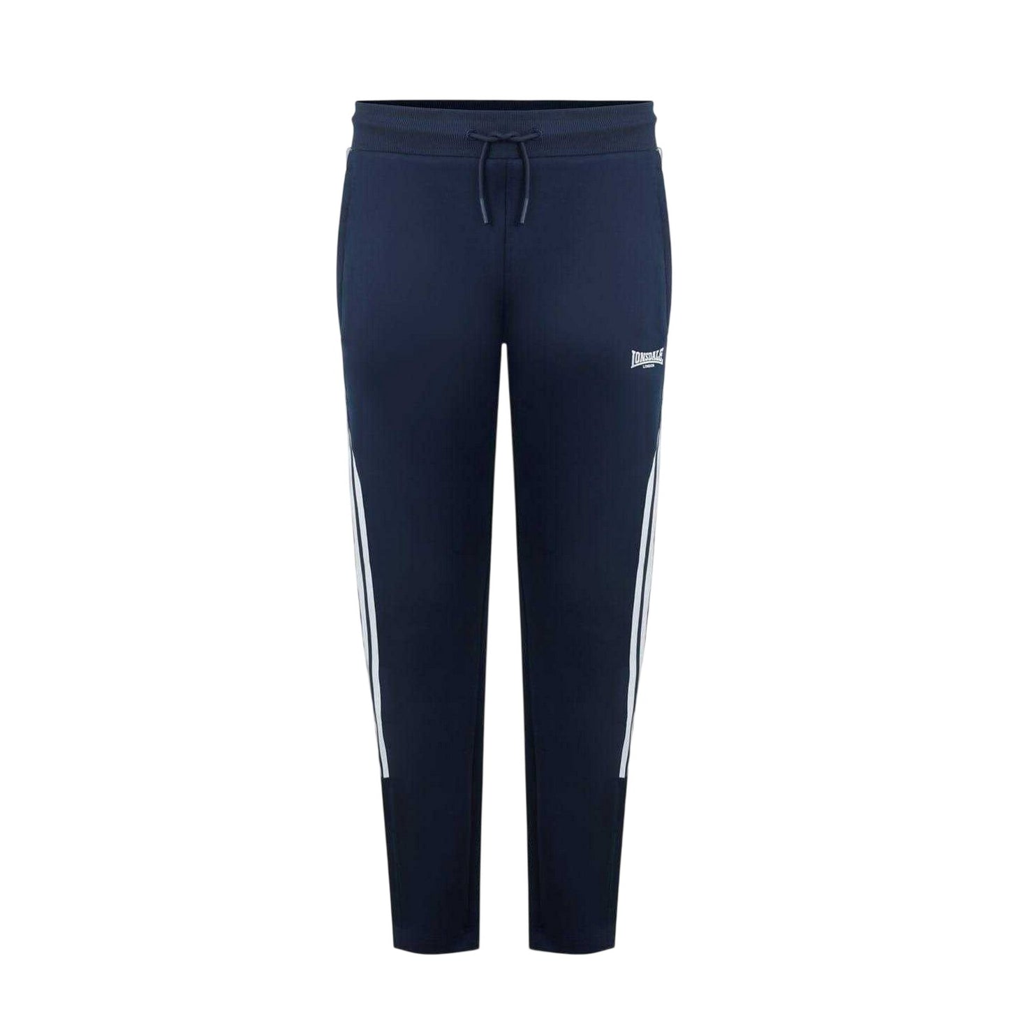 Navy - Front - Lonsdale Mens Striped Tapered Jogging Bottoms