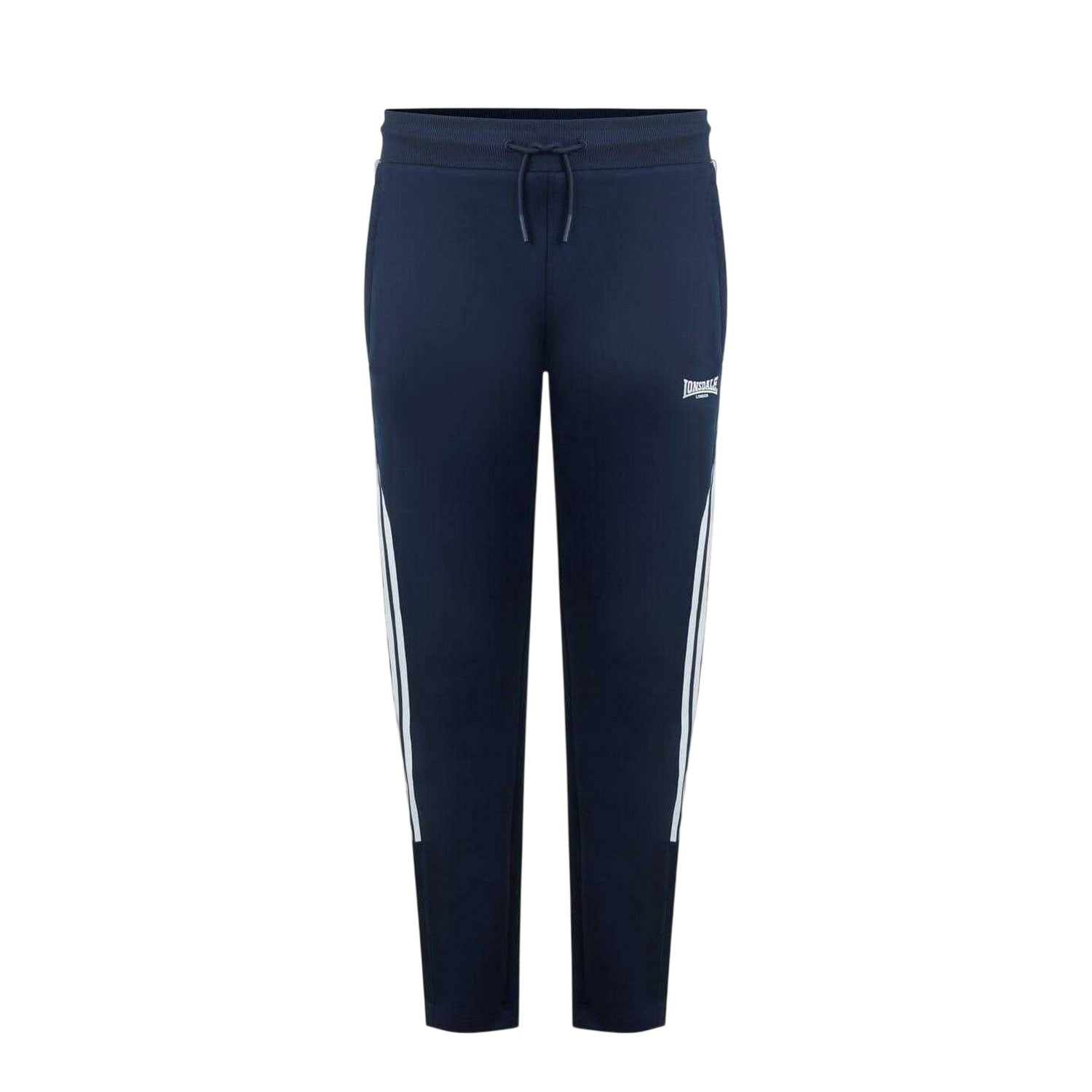 Navy - Front - Lonsdale Mens Striped Tapered Jogging Bottoms