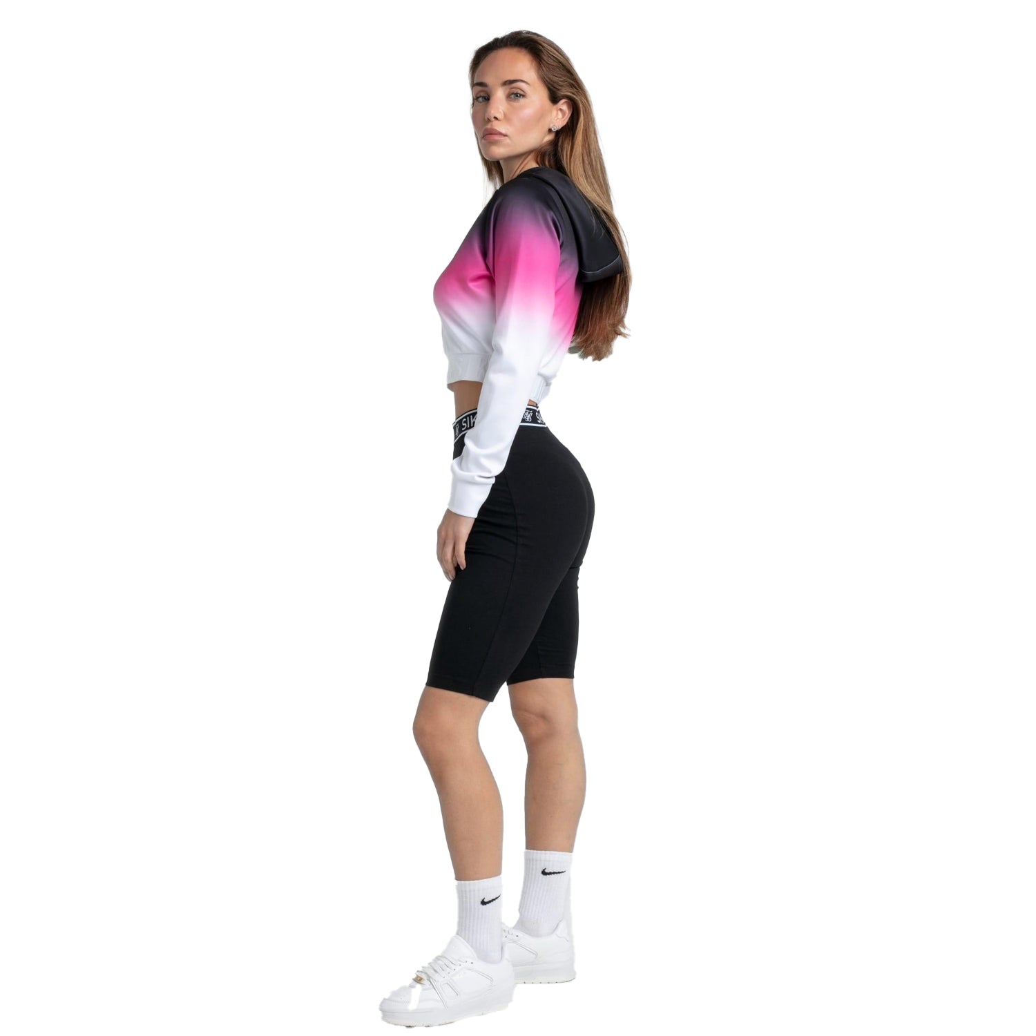 Black - Lifestyle - SikSilk Womens-Ladies Fade Crop Hoodie