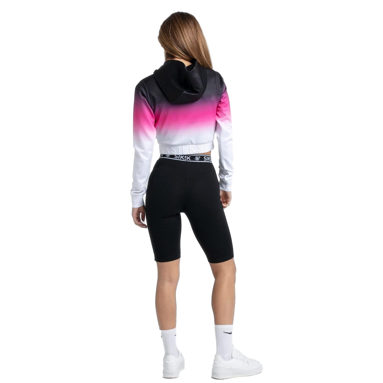 Black - Back - SikSilk Womens-Ladies Fade Crop Hoodie