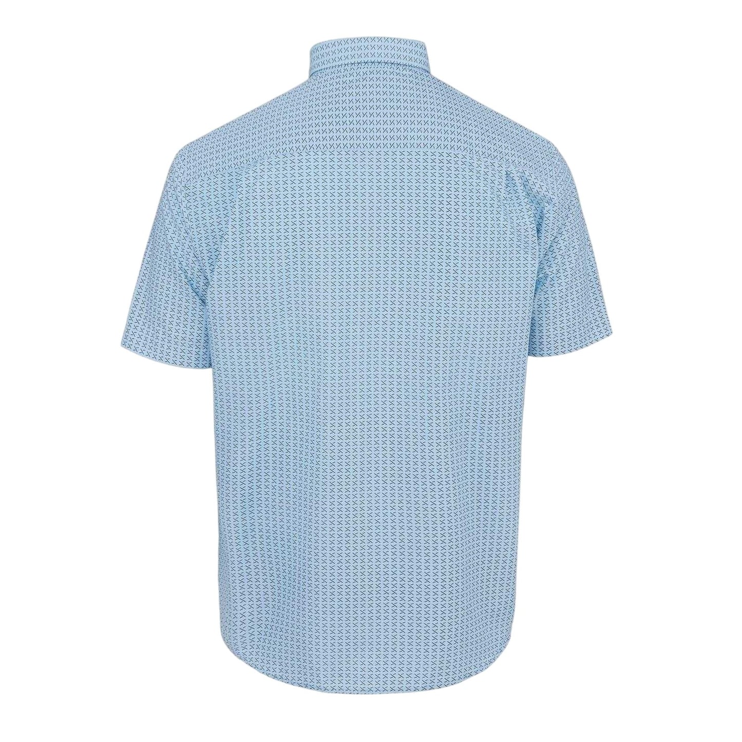Light Blue - Back - Fabric Mens Checked Poplin Short-Sleeved Shirt