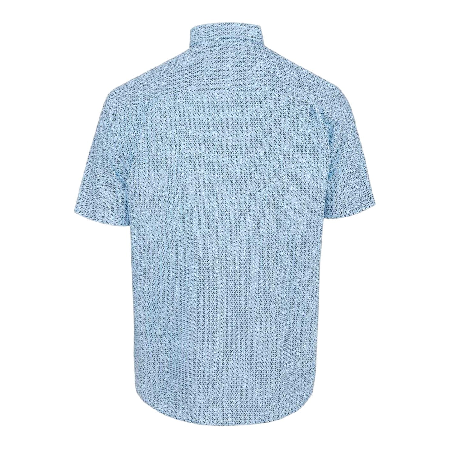 Light Blue - Back - Fabric Mens Checked Poplin Short-Sleeved Shirt