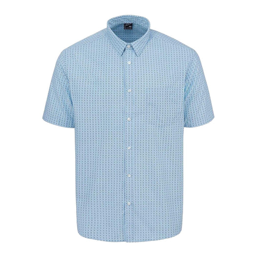 Light Blue - Front - Fabric Mens Checked Poplin Short-Sleeved Shirt