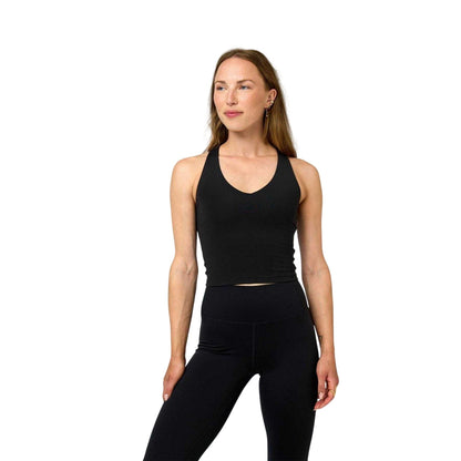 Black - Side - Girlfriend Collective Womens-Ladies V Neck Slim Tank Top
