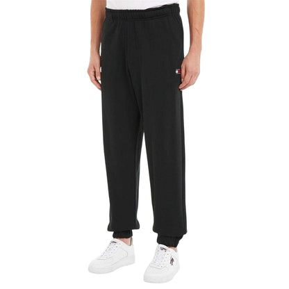 Black - Side - Tommy Jeans Mens Cotton Badge Jogging Bottoms