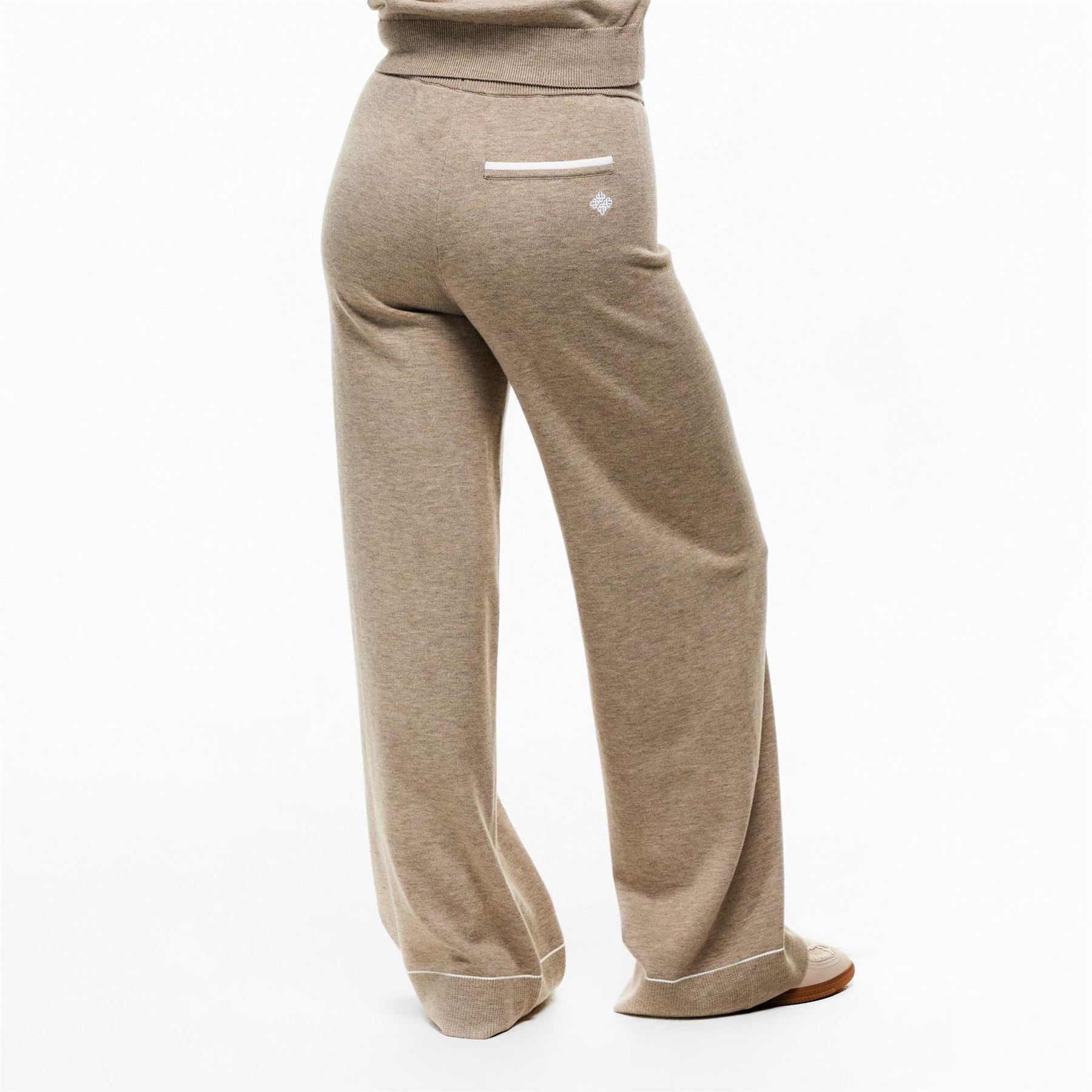 Beige - Back - Couture Womens-Ladies Knitted Trousers