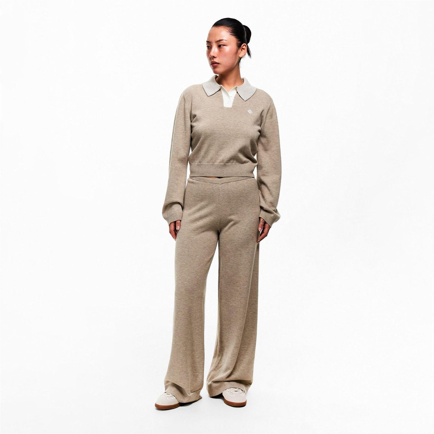 Beige - Side - Couture Womens-Ladies Knitted Trousers