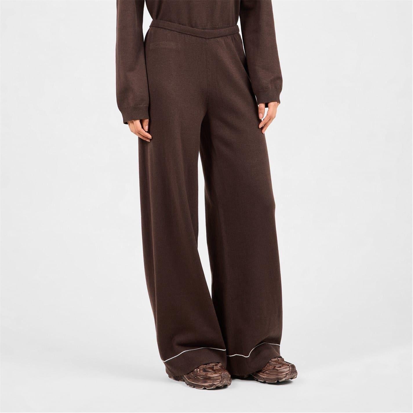 Brown - Side - Couture Womens-Ladies Knitted Trousers