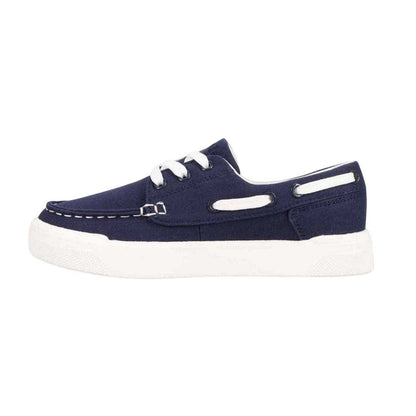 Navy-White - Side - Ralph Lauren Childrens-Kids Briar Canvas Flat Boat Shoes