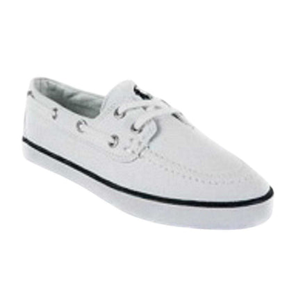 White-Navy - Front - Ralph Lauren Childrens-Kids Briar Canvas Flat Boat Shoes